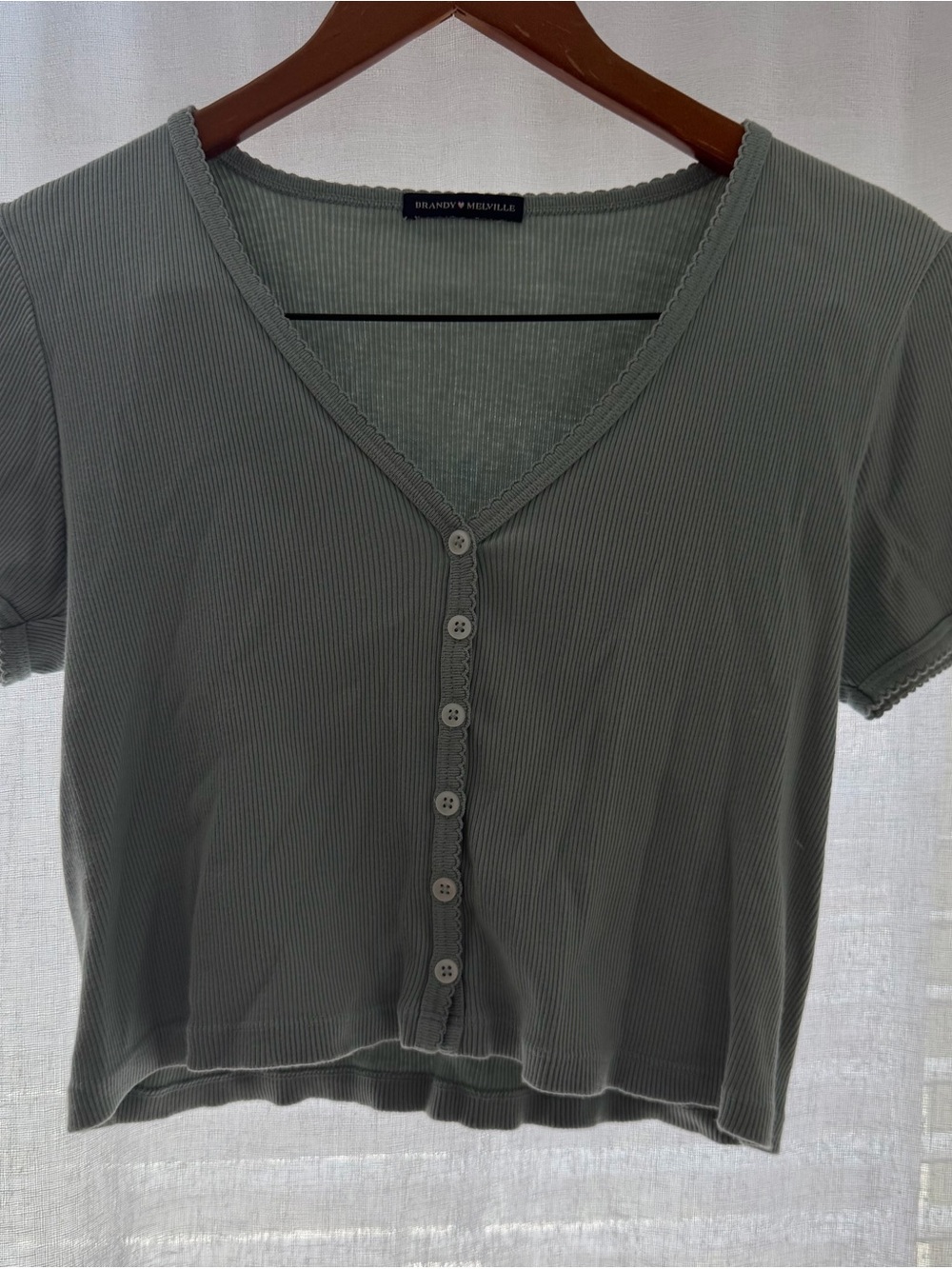 Brandy Melville Sage Green Ribbed Button-Front Crop Top